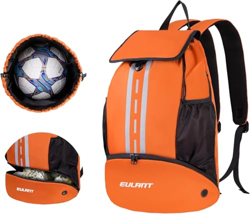 EULANT Soccer Backpack with Shoes Compartment, Waterproof Drawstring Bag for Sport Gym Swim Yoga Travel Football Volleyball - color: Upgraded Orange