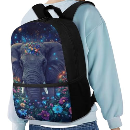 Aesthetic Elephant Backpack for Kids Girls Backpack with Lunch Box Water Bottle Holder and Large Pencil Case 4PCS Set Bookbag with Front Pocket 17 inch Lightweight School Bag with Side Pocket - color: Aesthetic Elephant