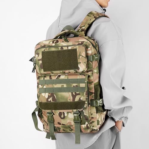 Army Green 35L Tactical Military Backpack, Molle System Hiking Backpack for Men Women, Water Resistant Outdoor Rucksack Fits 16 Inch Laptop for Camping Hunting Trekking - color: Camo Backpack Single Pack 1
