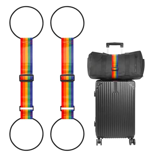 BILIONE Add a Bag Luggage Straps 2 Pack, Adjustable Bungee Elastic Belt to Connect Two Suitcases, Secure Carry On & Travel Essentials (Rainbow) - color: Rainbow, size: 2 Pack