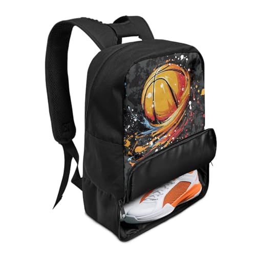 18.5in Basketball Backpack Basketball Bag with Shoe Compartment & Ball Holder, Waterproof Bag for Soccer Volleyball - color: Camouflage Basketball Print