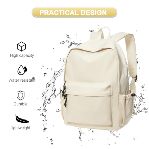 Backpack Lightweight bag Waterproof college backpack for cute Aesthetic backpacks Casual Daypack for Men Women(Beige) - color: A-beige
