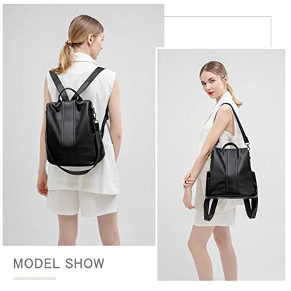 PINCNEL Women Backpack Purse Waterproof Nylon Anti-theft Rucksack Lightweight Shoulder Bag, Medium, Black - color: Black Leather, size: Medium