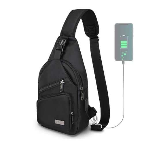 AMJ Crossbody Sling Bag Men Women, Casual Shoulder Backpack, Chest Daypack Satchel for Hiking Travel - color: Black, size: Small