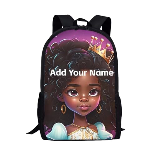 Personalized School Backpacks for Girls 10-12/4-6 Afro Black Kids Bookbag Custom Name School Bag Magic Children Back Pack with Water Bottle Holder - color: African Black Girl-24