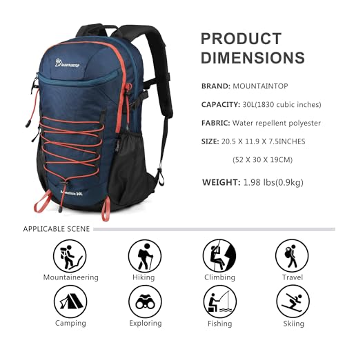 MOUNTAINTOP 25/30L Lightweight Hiking Backpack, Outdoor Daypack - color: 30l-dark Blue