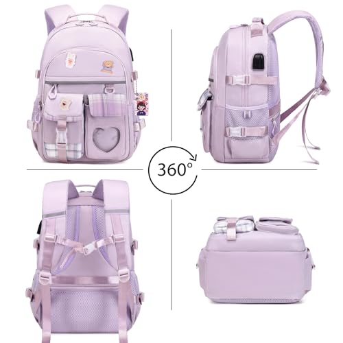 ACESAK Backpack for Girls - Bookbag Backpacks Schoolbag for Girls Kids Teen Women Casual Travel Daypacks - School Bag Elementary Middle School College Cute Backpack with Lunch Box (Purple) - color: Purple