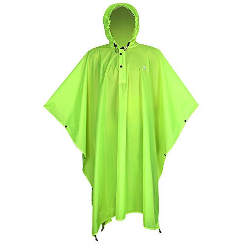 ANYOO Hooded Rain Poncho for Adults Waterproof Lightweight Rain Coat for Men Women Reusable Rain Jacket for Emergency Outdoor - color: D Lime