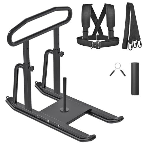 Dolibest Weight Sled, Fitness Sled, Workout Sled for Fitness Strength Training and Speed Improvement, Push-Pull Prowler Training, Suitable for 1-2" Weight Plates, Black - color: Black Height-adjustable Push-Pull Sled