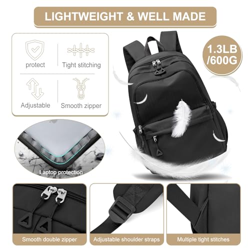 Casual Laptop Backpack for Women Men College Bookbag Waterproof Lightweight School Bag 15.6inch Laptop Daypack Large Capacity School Backpack for Teens Boys Girls, Black - color: Black a