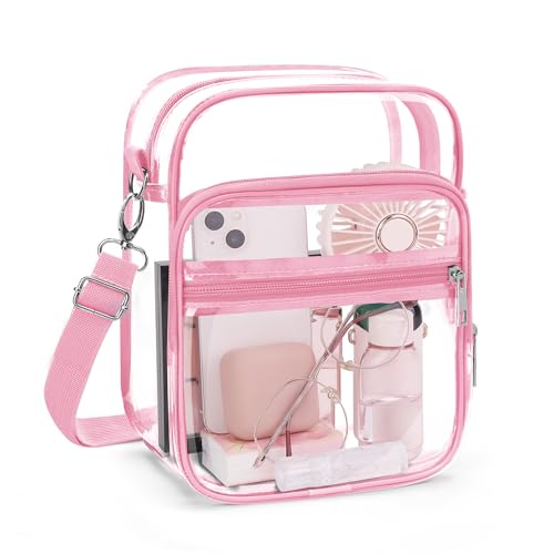 Blvornl Clear Crossbody Bag with Adjustable Shoulder Strap, Stadium Approved PVC Purse Bag, Messenger Bag - color: Pink, size: Small