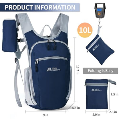 Hiking Backpack 10L/15L Small Daypack Lightweight Packable Travel Foldable Water Resistan for Women Men (Navy Blue, 10L) - color: Navy Blue, size: 10L