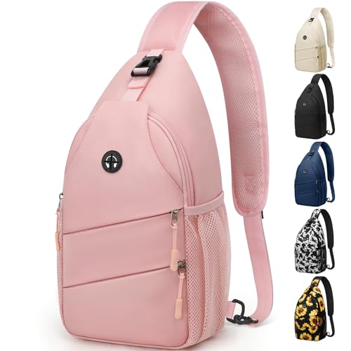 Pritent Crossbody Bags for Women Men Trendy Sling Bag Backpack Casual Chest Bag with Convertible Shoulder Strap - color: Pink, size: Medium