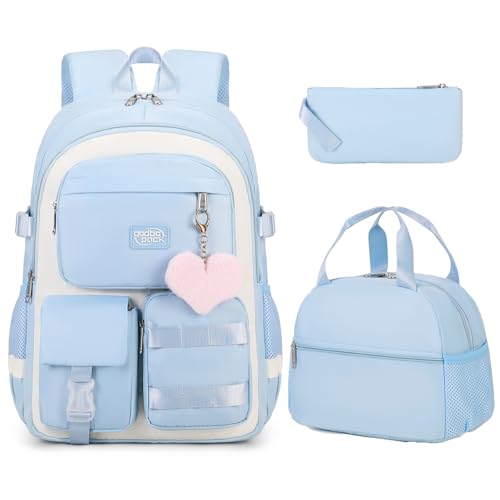3PCS Student Backpack For School Women College Middle High Teen Girls Bookbag Waterproof Laptop Bag Grey - color: Grey