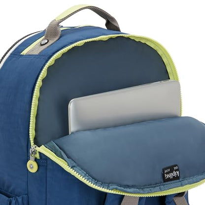 Kipling Women's Seoul Extra Large 17" Laptop Backpack, Durable, Roomy with Padded Shoulder Straps, Built-In Protective Sleeve - color: Fantasy Blue Block, size: 13.5''L x 17.75''H x 9''D