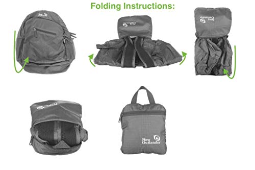 Outlander Packable Handy Lightweight Travel Hiking Backpack Daypack, Black - color: Black, size: 20L