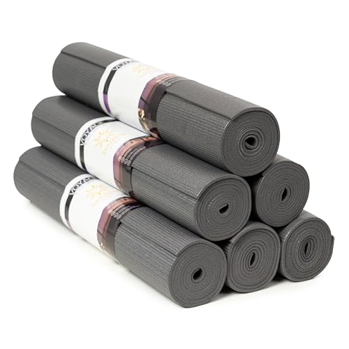 Voyage Yoga Mat, 6 Pack, 72" x 24" Professional Studio and Gym Bulk Yoga Mats, 5mm Thick, Durable, Anti-Tear, Non Slip Fitness and Exercise Mats - color: Charcoal