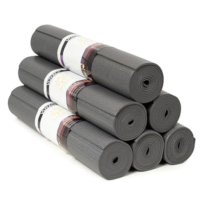 Voyage Yoga Mat, 6 Pack, 72" x 24" Professional Studio and Gym Bulk Yoga Mats, 5mm Thick, Durable, Anti-Tear, Non Slip Fitness and Exercise Mats - color: Charcoal