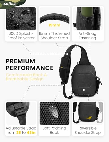 HALOVIE Anti-theft Tactical Sling Bag RFID Black Military Shoulder Bag with Phone Pack EDC Molle Crossbody Bag for men - color: Black