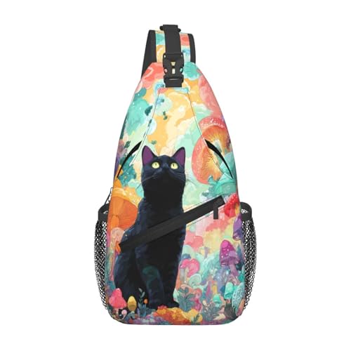 Horse Sling Bag Crossbody Backpack Lightweight Chest Bag Casual Travel Daypack For Work Daily Commute And Short Trips - color: Black Cat-2