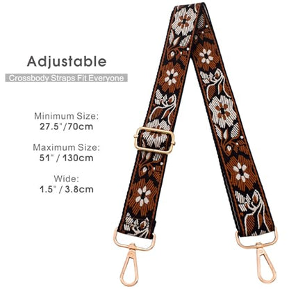 Replacement Purse Strap Shoulder Strap Adjustable Crossbody Strap for Women Crossbody Wide Shoulder Bag - color: Brown Floral-gold Metal