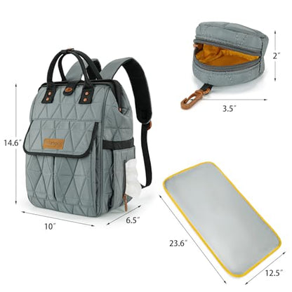 Montana West Wrangler Diaper Bag Backpack Baby Essentials Bag Quilted Travel Backpacks with Insulated Pockets, Portable Changing Pad, Stroller Straps, Pacifier Case - color: Grey