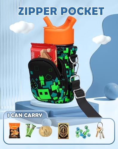 Miss Adola Water Bottle Carrier with Strap - Insulated Kids Water Bottle Holder for Boys Girls Bottle Bag for 10-18Oz - color: Green World