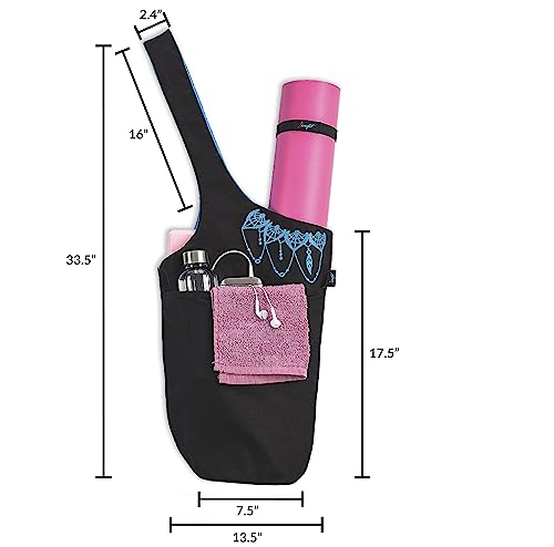 Yoga Mat Bag – Versatile Yoga Bag with Mat Straps & Storage Pockets, Holds Yoga & Pilates Mats, Lightweight & Durable - color: Black & Azure Blue