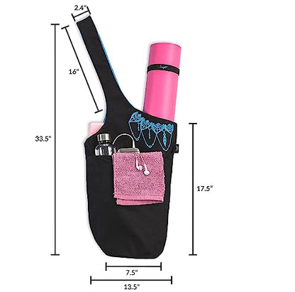 Yoga Mat Bag – Versatile Yoga Bag with Mat Straps & Storage Pockets, Holds Yoga & Pilates Mats, Lightweight & Durable - color: Black & Azure Blue