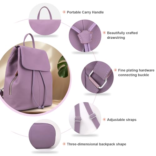 BOYATU Women’s Full-Grain Leather Backpack Purse, Minimal Structured Design, Work Commuter & City Travel, Compact Everyday Essentials, Fashion RFID Pocket Bag ((Purple) - color: Purple
