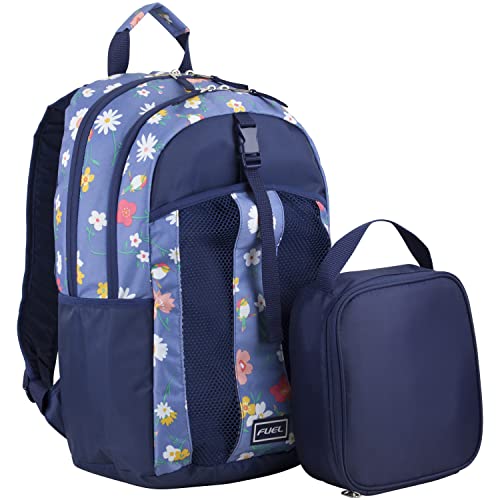 FUEL Teens Student Water Resistant Backpack Set Lunch Bookbag Bag Soft Reusable Insulated Cooler Lunch Box Thermal Travel Office Lunch Bag,Purple Flowers - color: Dfb