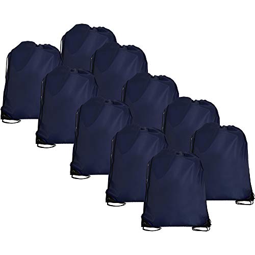 Threadart Navy Drawstring Backpack - Pack of 10 Cinch Sack 15x18.5 | Pack of 10 Navy drawstring cinch backpacks, 15"x18.5"; for gym, sports, travel, school & DIY decorating - color: Navy