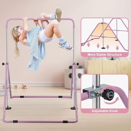 Nouva Expandable Gymnastics Bar for Kids - 5 Adjustable Heights Gymnastic Horizontal Bars Equipment Junior Training Bar Steady Steel Construction for Home, Gym Center