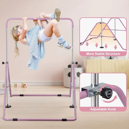 Nouva Expandable Gymnastics Bar for Kids - 5 Adjustable Heights Gymnastic Horizontal Bars Equipment Junior Training Bar Steady Steel Construction for Home, Gym Center
