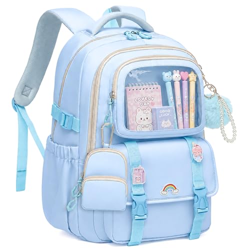 Girls Backpack, Kawaii Kids Backpacks for Girls Multiple Pockets School Bookbag for Primary Elementary School - color: Blue