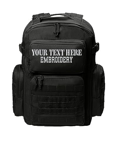 Tactical Gear bag Heavy Duty Duffel Gym bag/Tactical Backpack Custom Embroidered with your own text (Black Backpack) - color: Black Backpack