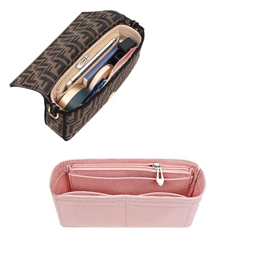 Chispee Purse Organizer Insert for Handbags, Softened Felt Insert Bag Organizer for Tote, Handbag Organizer with Zipper fit for Baguette, Longchamp (Mini, Pink) - color: Pink, size: Mini