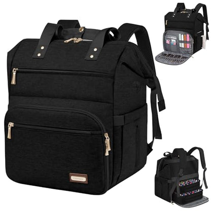 LTINVECK Nail Polish Organizer Case Backpack Holds 70 Bottles (15ml/0.5fl.oz)& Nail Lamp, 2 Layers Detachable Nail Kit Storage Case, Large Travel Nail Supplies Shoulder Bag for Manicure Tools (black) - color: Black