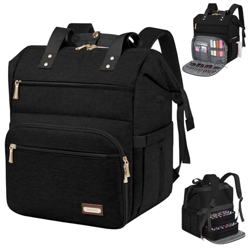 LTINVECK Nail Polish Organizer Case Backpack Holds 70 Bottles (15ml/0.5fl.oz)& Nail Lamp, 2 Layers Detachable Nail Kit Storage Case, Large Travel Nail Supplies Shoulder Bag for Manicure Tools (black) - color: Black
