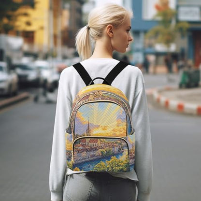 Beautiful Painting of City Small Backpack for Women Travel Back Pack Lightweight Cute Backpacks Ladies Shoulder Bags - size: Small