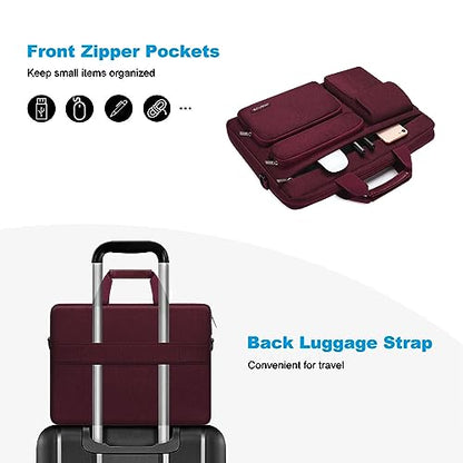 MOSISO Laptop Shoulder Bag 15.6 inch, 15-15.6 inch Computer Bag Compatible with MacBook Pro 16 inch, HP, Dell, Lenovo, Notebook with 2 Raised&1 Flapover&1 Horizontal Pocket&Handle&Belt, Wine Red - color: Wine Red, size: 16 inch