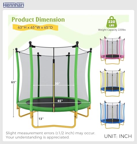 5 FT Kids Trampoline with Safety Enclosure Net, Indoor Outdoor Toddler Trampoline with U-Shaped Legs & Foam Poles, Mini Trampoline for Kids - color: Green