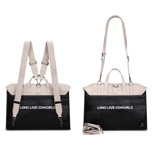 Wrangler Laptop Bag for Women Messenger Bag Briefcase Computer Backpack Convertible Satchel Bag - color: Beige & Black, size: 15.6 inch