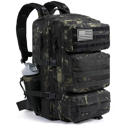 Military Tactical Backpack 50L Large Day Backpack for Men Molle Army 3 Days Assault Pack Bug Out Bag Water Resistant and Heavy Duty Hiking Treeking Rucksack - Black Camo - color: Black Camo, size: 50L