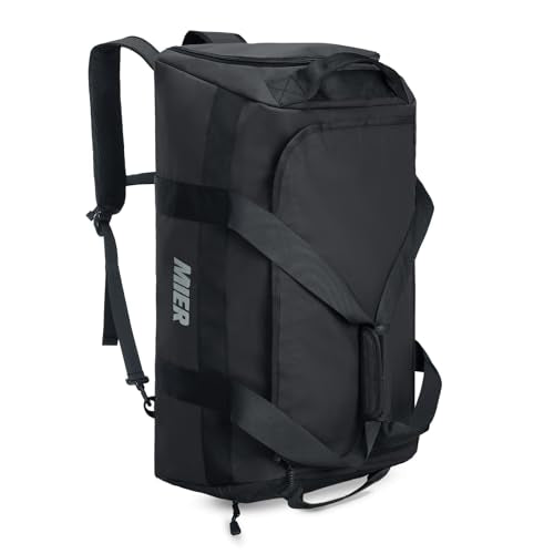 MIER Gym Bag for Men Large Duffel Backpack with Shoe Compartment, 60L Convertible Duffle Bags Weekender Overnight Bag for Gym Sports Travel, Black - color: Black