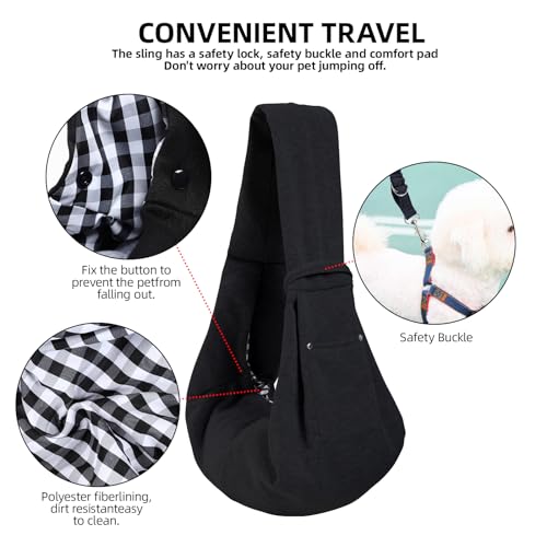 Dog Carrier Sling - Reversible Puppy Carrier Purse with Storage Pocket, Hand-Free Dog Sling Carrier for Carry Small Dogs and Cats, Travel Safety Harness, Dog and Cat Harness(Black) - color: Black
