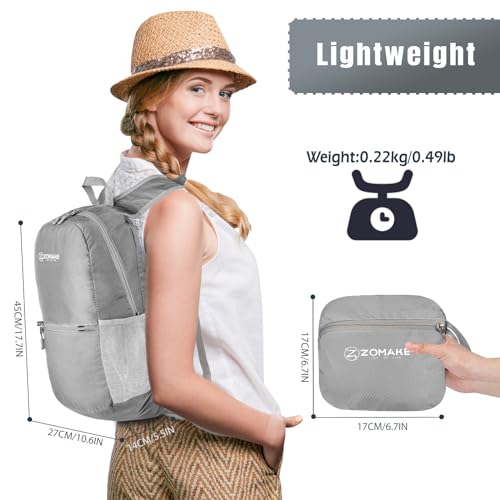 ZOMAKE Ultra Lightweight Hiking Backpack 20L, Packable Small Backpacks Water Resistant Daypack for Women Men(Silver Grey) - color: Silver Grey