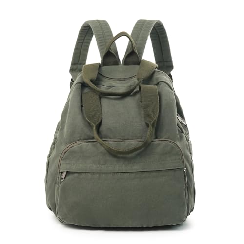MaxxCloud Unisex Casual Canvas Laptop Backpack,Lightweight Work Daypack Travel Bag,Men Women Top Handle Rucksack - color: Green