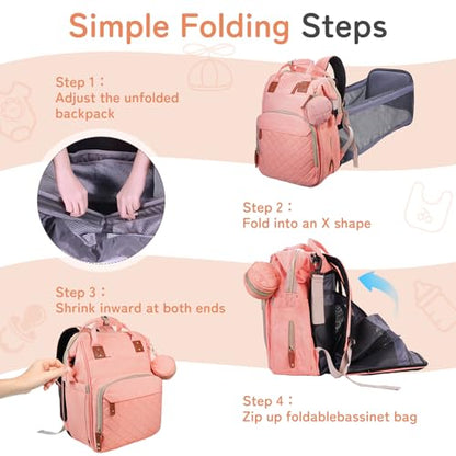 GurZinn Diaper Bag Backpack with Changing Station Portable 3 in 1 Multifunction Backpack Travel mommy bag Stroller Pink - color: Pink