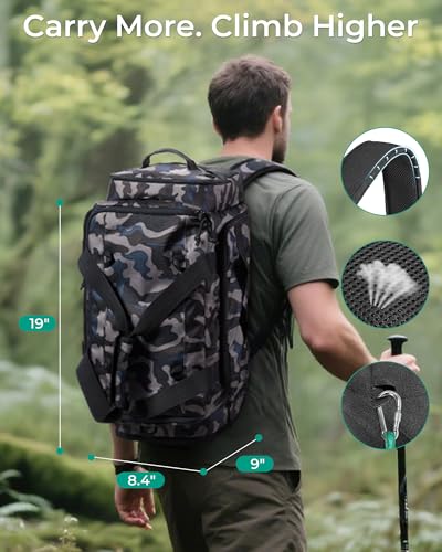 BAGSMART 4-IN-1 Gym Bag for Women Men, TSA Lightweight Duffle Bag for Travel with Shoe Compartment & Wet Pocket, 22L/30L/38L Tactical Backpack with 40oz Water Bottle Holder - color: D-Olive Drab